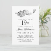 Invitation Elégant Black White Golf 19e fête d'anniversaire (Debout devant)