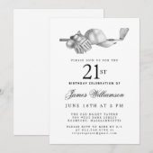 Invitation Elégant Black White Golf 21ème anniversaire (Devant / Derrière)