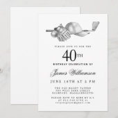 Invitation Elégant Black White Golf 40e anniversaire (Devant / Derrière)