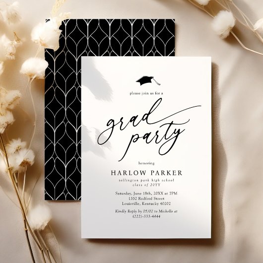 Invitation Elegant Black & White Grad Party