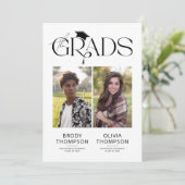 Invitation Elegant Black & White Joint Graduation Party Photo (Debout devant)