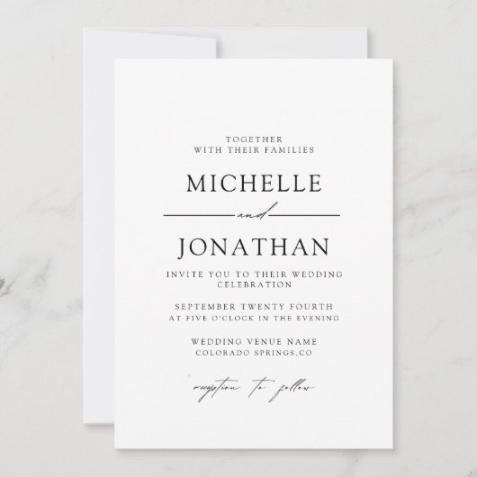 Invitation Elegant Black White Script Wedding | All In One (Devant)