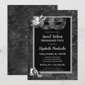 Invitation Élégant Black/White Sweet 16 Masquerade Party (Devant / Derrière)