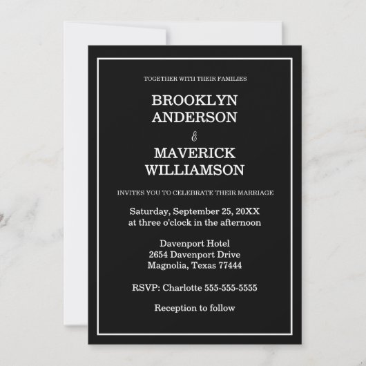 Invitation Elegant Black & White Wedding (Devant)