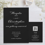 Invitation Elegant Black White Wedding All In One Invite<br><div class="desc">Les élégantes invitations tout-en-un en noir et blanc présentent vos détails d'invitation sur le devant et vos détails RSVP et votre code QR sur votre site Web mariage sur le dos pour que les invités puissent facilement accéder à votre site Web pour plus de détails. Assurez-vous de vérifier votre commande...</div>