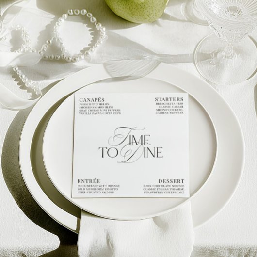 Invitation Elegant Black & White Wedding Dinner Menu Card
