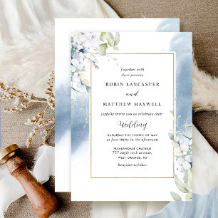 Invitation Elégant blanc, bleu pâle Mariage d'aquarelle Flora