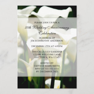 Invitation Elégant Blanc Calla Lily 50e anniversaire de Maria
