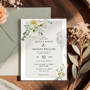 Invitation Elégant blanc Calla Lily & Eucalyptus Mariage