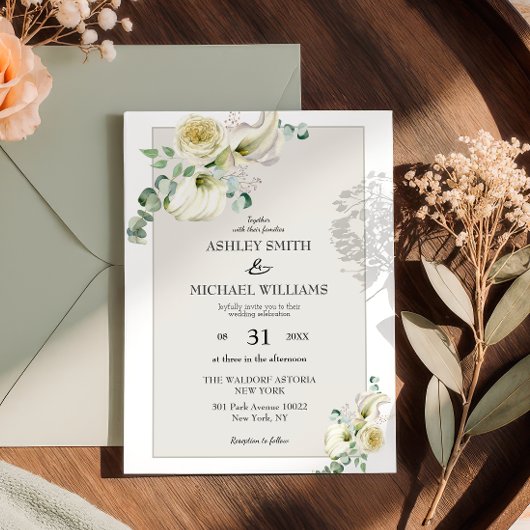 Invitation Elégant blanc Calla Lily & Eucalyptus Mariage