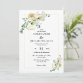 Invitation Elégant blanc Calla Lily & Eucalyptus Verdure (Debout devant)