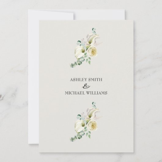 Invitation Elégant blanc Calla Lily & Eucalyptus Verdure (Dos)