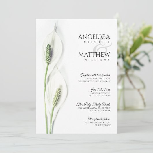 Invitation Elégant Blanc Calla Lily Fleurs Mariage Floral En (Debout devant)