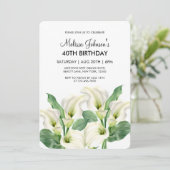 Invitation Elégant Blanc Calla Lily Floral Anniversaire (Debout devant)