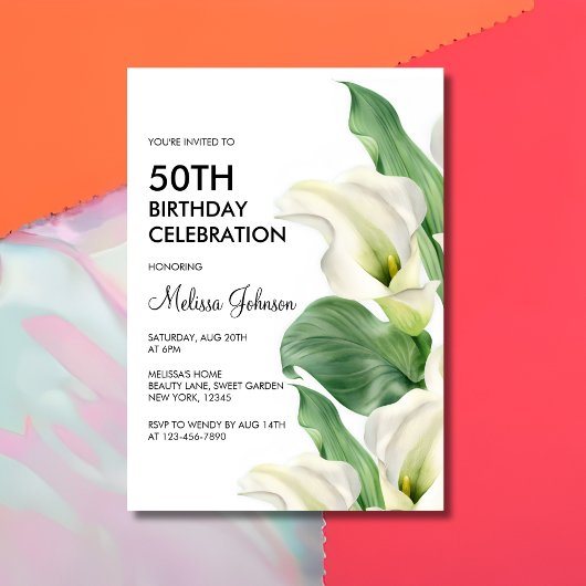 Invitation Elégant Blanc Calla Lily Floral Verdure Anniversai
