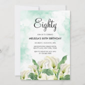 Invitation Elégant blanc Calla Lily Vert éclaboussure Anniver (Devant)