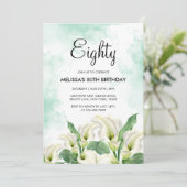Invitation Elégant blanc Calla Lily Vert éclaboussure Anniver (Debout devant)