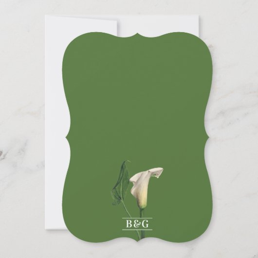 Invitation Elégant blanc Calla Lily Vert Mariage botanique (Dos)