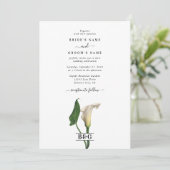 Invitation Elégant blanc Calla Lily Vert Mariage botanique (Debout devant)