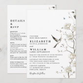 Invitation Elégant blanc Chinoiserie Floral Détails Mariage (Devant / Derrière)
