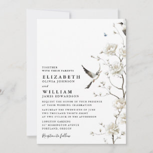Invitation Elégant blanc Chinoiserie Floral Détails Mariage