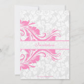 Invitation Élégant blanc Damas Mariage de dentelle rose (Dos)