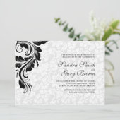 Invitation Elégant blanc Damas noir Mariage de dentelle (Debout devant)