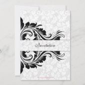 Invitation Elégant blanc Damas noir Mariage de dentelle (Dos)