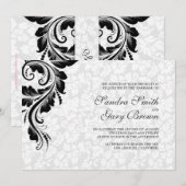 Invitation Elégant blanc Damas noir Mariage de dentelle (Devant / Derrière)