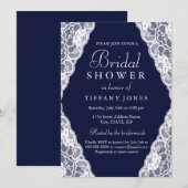 Invitation Elégant blanc dentelle marine Fête des mariées ble (Devant / Derrière)