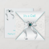 Invitation Elégant blanc et bleu Turquoise Baby Girl Douche (Devant / Derrière)