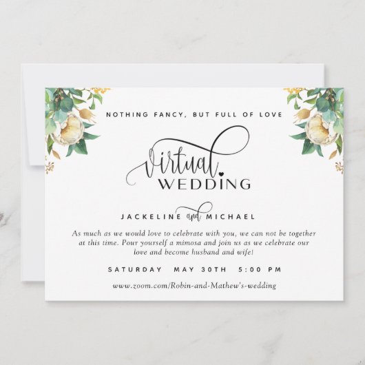 Invitation Elégant blanc et miel Floral Mariage virtuel Inv (Devant)