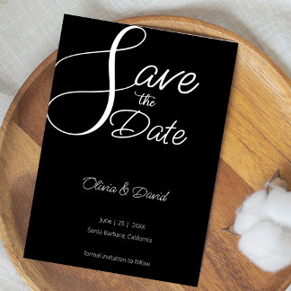 Invitation Élégant blanc et noir Enregistrer la date