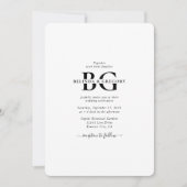 Invitation Élégant blanc et noir Mariage des initiales de mon (Devant)