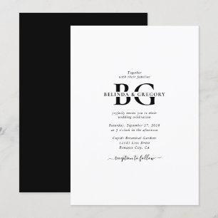 Invitation Élégant blanc et noir Mariage des initiales de mon