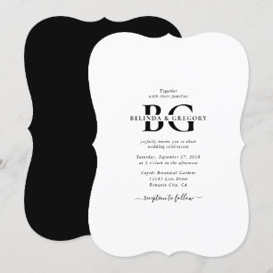 Invitation Élégant blanc et noir Mariage des initiales de mon