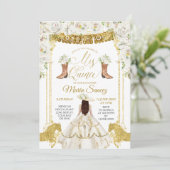 Invitation Elégant blanc et or Floral Charra Mis Quince dans (Debout devant)