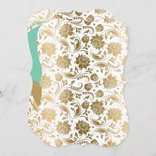 Invitation Elégant Blanc Et Or Moderne Damas & Cercles (Devant / Derrière)