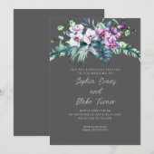 Invitation Élégant blanc et violet Mariage gris floral (Devant / Derrière)