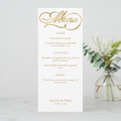 Invitation Elégant Blanc & Faux Gold Calligraphy Menu Mariage (Debout devant)