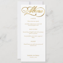 Elégant Blanc & Faux Gold Calligraphy Menu Mariage