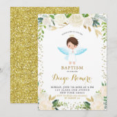 Invitation Élégant blanc floral Angélique garçon Baptême (Devant / Derrière)