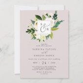 Invitation Élégant blanc floral Blush Mauve Mariage Monogramm (Devant)