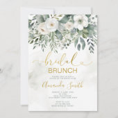 Invitation Elégant Blanc Floral Bridal Brunch Douche Or (Devant)