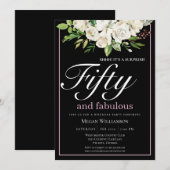 Invitation Elégant blanc floral cinquante et fabuleux anniver (Devant / Derrière)