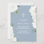 Invitation Élégant blanc floral Dusty Baptême bleu (Devant)