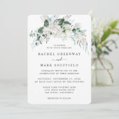 Invitation Elégant blanc floral Dusty bleu vert Mariage (Debout devant)
