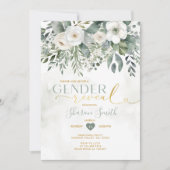 Invitation Élégant Blanc Floral Et Eucalyptus Sexe Révéler (Devant)
