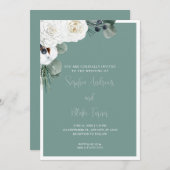 Invitation Elégant blanc Floral et vert Mariage (Devant / Derrière)