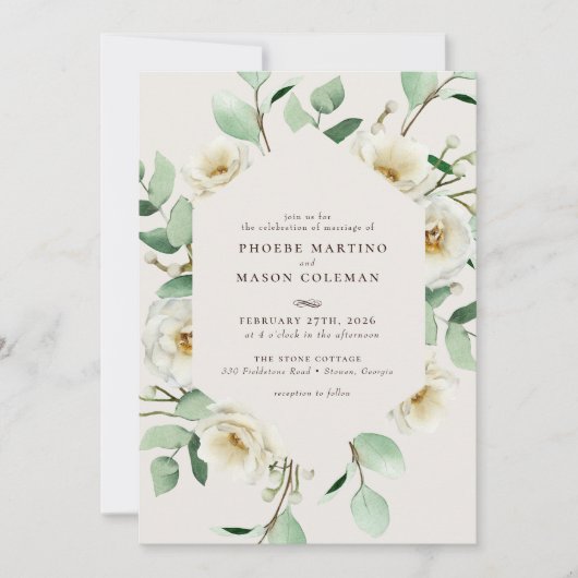 Invitation Élégant Blanc Floral Fleurit Vert Mariage (Devant)
